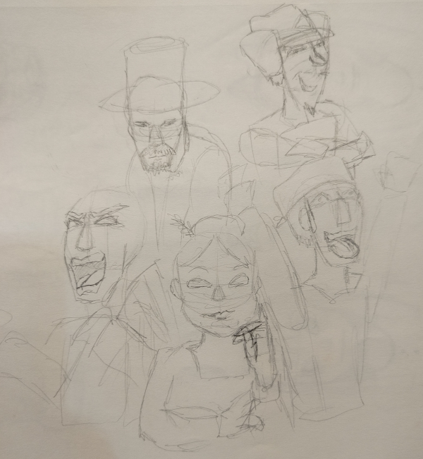 Boceto de la composición de los personajes