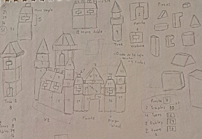 Segundo boceto de las piezas del castillo