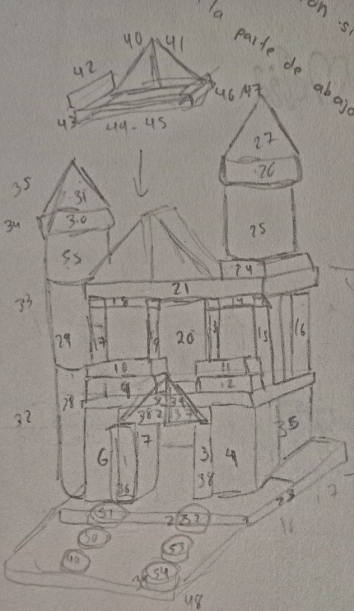 Primer boceto de las piezas del castillo